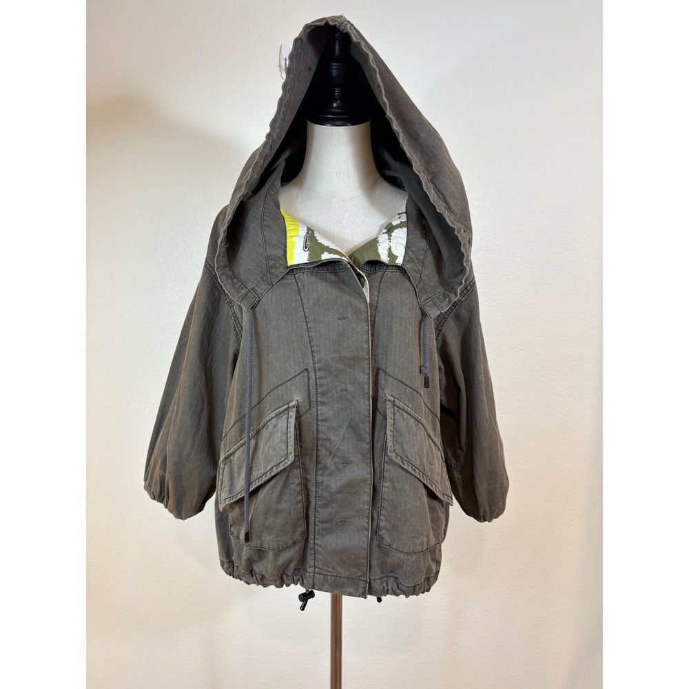 Free People Utility Jacket  XS army green Cargo Hooded Cotton Relaxed Grunge